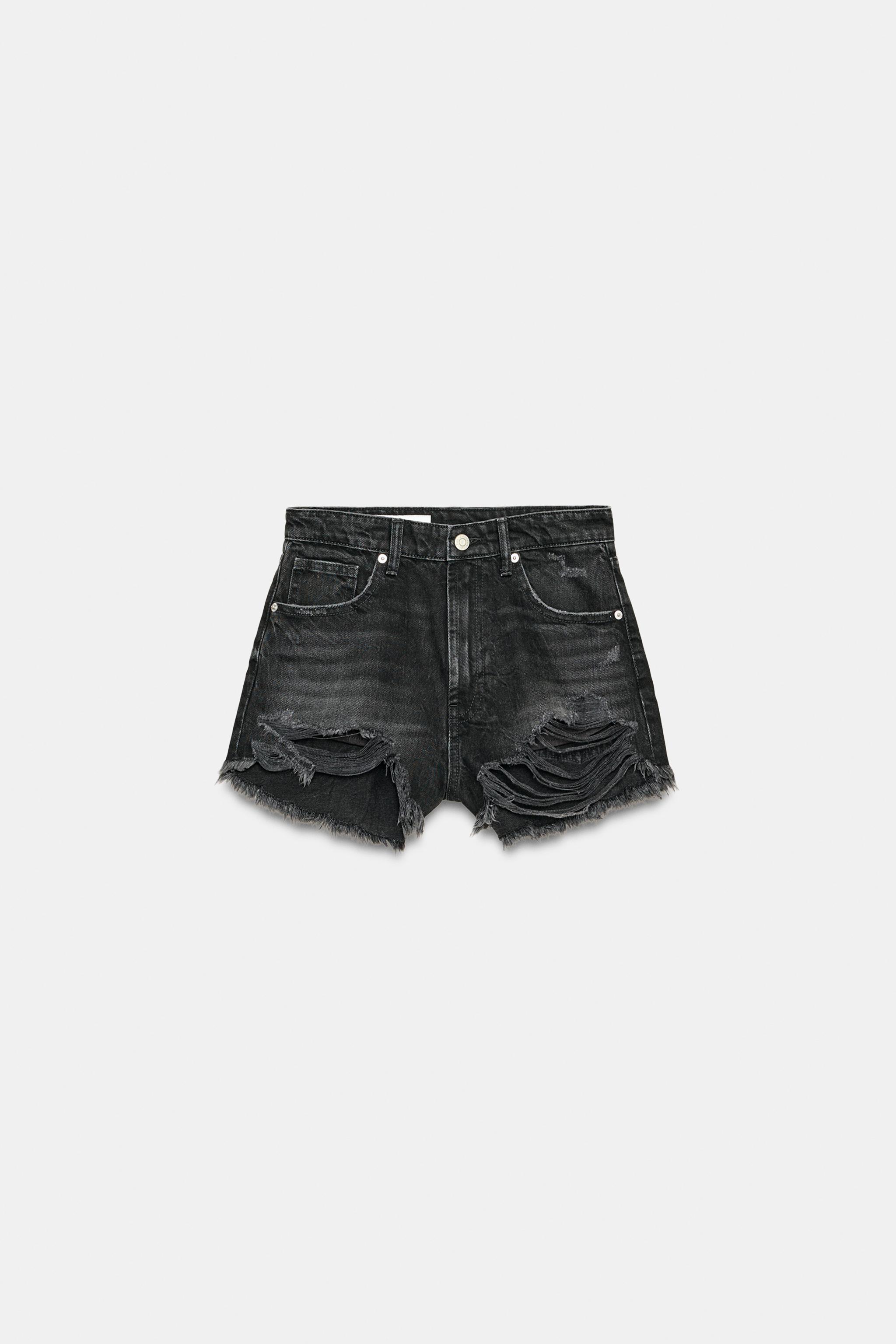 TRF CURVED HIGH-WAISTED DENIM SHORTS